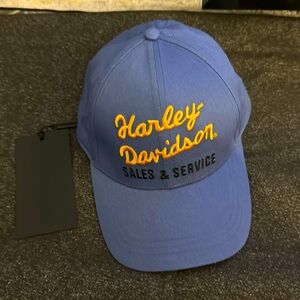 Harley Davidson Sales & Service Hat Blue Strapback Embroidered Biker Mechanic